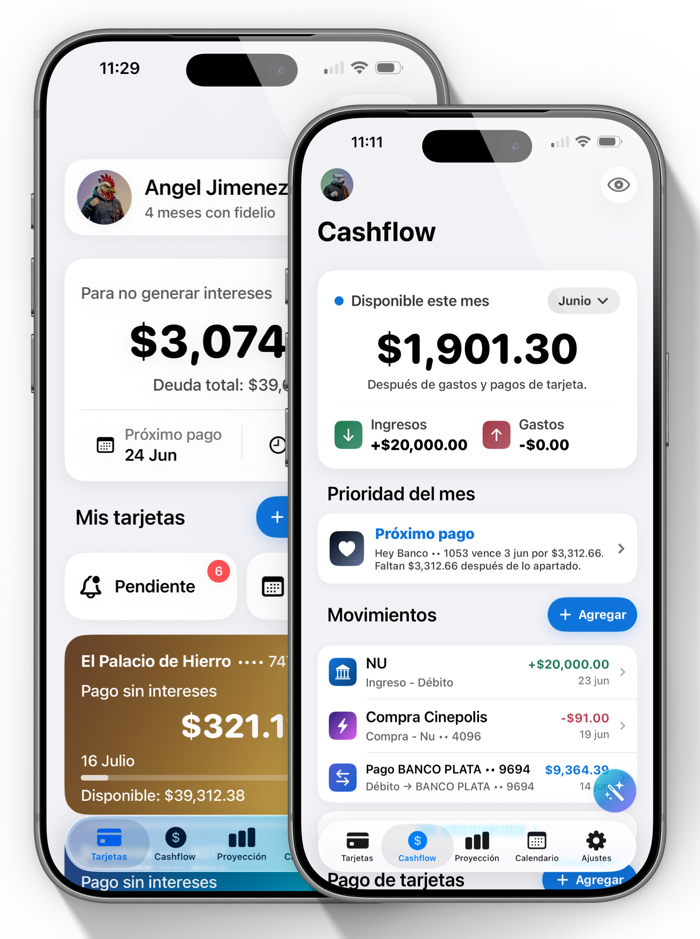 Vista conjunta de Tarjetas y Cashflow en fidelio